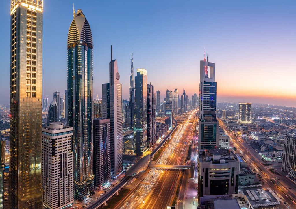 Skyscrapers City Highrise Business Buildings In Downtown Dubai